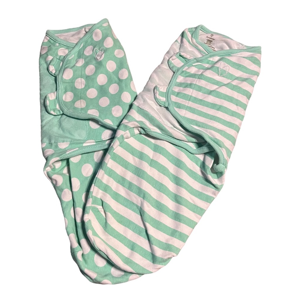 SwaddleMe Teal and White Striped and Polka Dot Swaddles Baby Size L